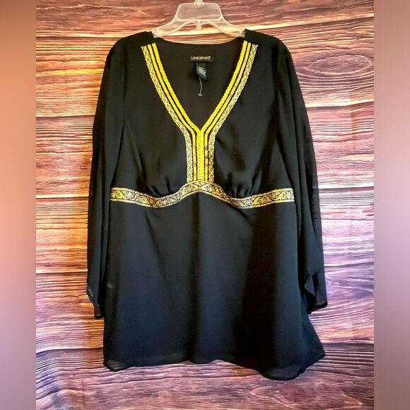 Lane Bryant Gold Trimmed Black Shirt. Size 18/20. - Picture 1 of 7